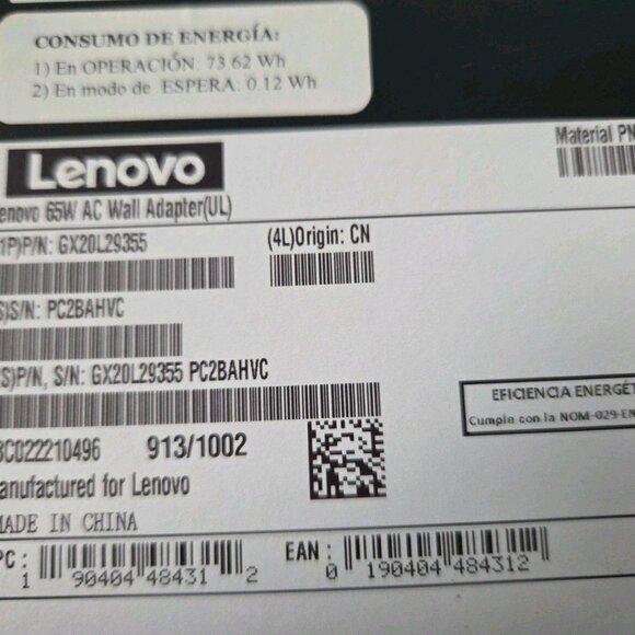 Lenovo 65W Laptop Charger - Round Tip AC Wall Adapter (GX20L29355) Black Sealed - Picture 6 of 9